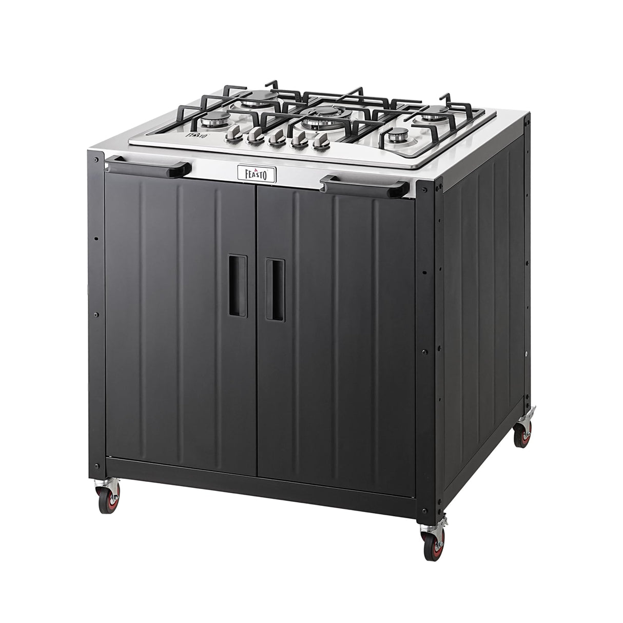 Feasto Gas Grill, Movable Outdoor Gas Stove Stainless Steel Top with Cabinet, 5 Burners with 36,200 BTUs, Outdoor Propane Grill for Outdoor Cooking, Ideal for Lawn & Garden, L35.4” x W24” Feasto