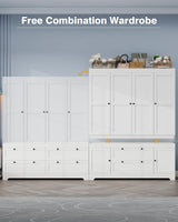 8 Door Large Wardrobe Closet 71" Tall White Wooden Freestanding Storage Armoire – Oversize Capacity Modular Cabinet with Drawers, Space-Saving Durable Design for Bedroom & Closet Organization Buenhomino