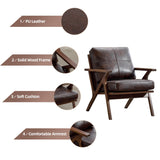 INZOY Mid-Century Modern Accent Chair with Wood Frame, PU Leather Living Room Chair and Soft Thick Padded Armchair for Living Room Bedroom Reception with Removable Upholstered Cushions, Brown INZOY