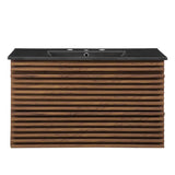 Modway Render 36" Wall-Mount Bathroom Vanity in Walnut Black Modway