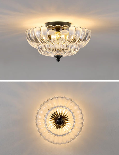 Semi Flush Mount Ceiling Light, Crystal Glass Ceiling Light Fixture, 3-Bulb Modern Black Close to Ceiling Light, Vintage Glass Ceiling Lights for Bedroom Kitchen Living Room, Bulb Not Included SIJINCHEN