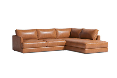 Valencia Serena 108" Cognac Tan Brown Full Leather Sectional Sofa with Right Chaise | Nappa 11000 Leather, Modern Low Profile Lounge Sofa | L Shaped Couch for Living Room Furniture VALENCIA THEATER SEATING