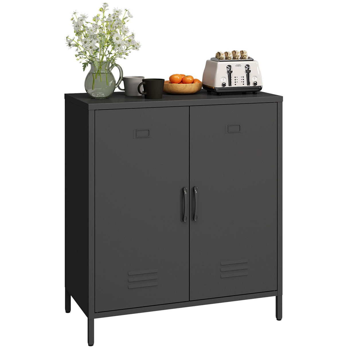 MIOCASA Metal Storage Cabinet - Multi-Purpose Buffet Sideboard Cabinet with Adjustable Shelf & Leveling Feet, Heavy-Duty Steel Design for Living Room, Kitchen, Entryway (Black) MIOCASA