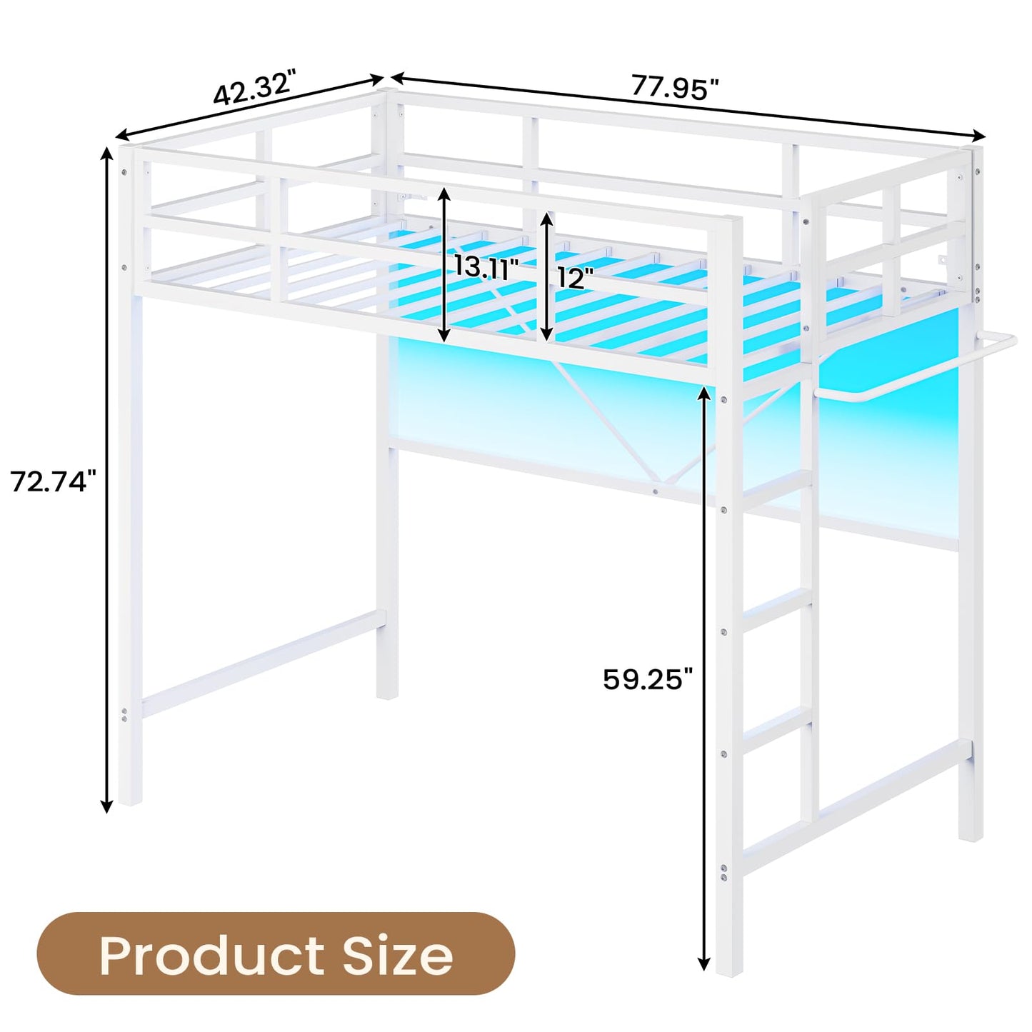 Hasuit Space-Saving Twin Loft Bed with RGB LED Lights and Guardrail, Metal Frame with Clothes Rack - WoodArtSupply