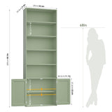 FACBOTALL 82" Tall Bookcase and Book Shelf, 24" Wide Bookshelf with Doors, 7 Tier Bookcase with Storage and Adjustable Shelf, Open and Display Farmhouse Bookshelf for Living Room, Home Office, Green FACBOTALL