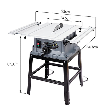 Table Saw, Towallmark 10 Inch 15A Multifunctional Saw with Stand & Push Stick, 90° Cross Cut & 0-45° Bevel Cut, 5000RPM, Adjustable Blade Height for Woodworking, Grey Towallmark