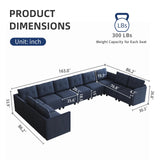 LLappuil Oversized Sectional Sofa Modular Couch with Storage, 10 Seater U Shaped Sectional Couches Set for Living Room, Denim Blue LLappuil