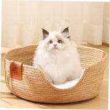 PATKAW Straw Nest Cat Bed Washable Pet Beds for Small Dogs Summer Dog Bed Puppy Beds Cat Basket Bed Cat Sleeping Supply Weaving Pet Bed Pet Sleeping Bed Cool Cattail Grass Indoor Cat PATKAW