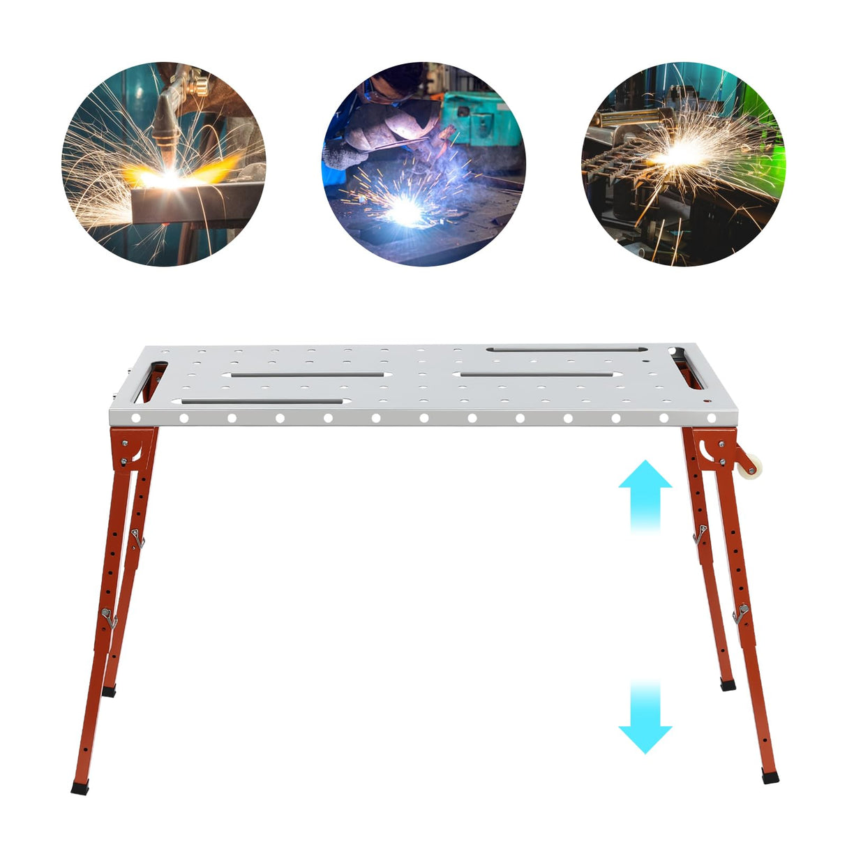 Portable Welding Table,Folding Steel Welding Workbench Table on Wheels,46 X 18in Tabletop,1000lbs Load Capacity,Adjustable Height ERAAND