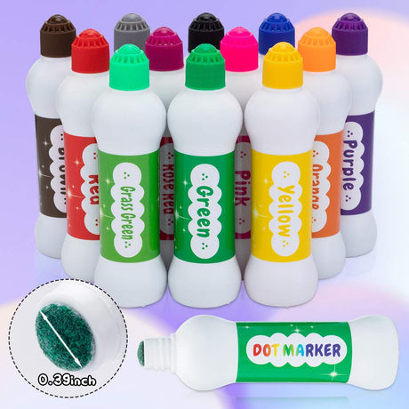 Nicecho Dot Markers Kit, 12 Colors Washable Fun Art Marker for Toddlers, Bingo Daubers for Preschool Children, Dab Paint Marker Set Coloring Supplies Including Activity Book Nicecho