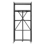 VEVOR 5-Tier Foldable Storage Shelf, 28W x 15D x 64H Inch Folding Metal Rack Shelving Unit, No Assembly Organizer Shelf with 5 Wheels & 4 Hooks for Pantry, Kitchen, Garage, Basement, Black VEVOR