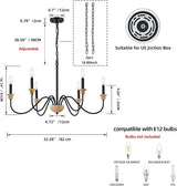 6-Light Wood Chandelier for Dining Room, Black Farmhouse Chandelier, Modern Light Fixtures Over Table, Rustic Candle Ceiling Chandelier for Living Room Bedroom Entryway Kitchen, 32.5" Diameter maesta