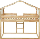 DUORUIMI Playhouse-Inspired Style Wooden Twin Over Full Bunk Bed, Loft Bed with Playhouse, Farmhouse, Ladder and Guardrails, Compatible with Girls Boys Teens (Gray-Play-TOF),bed frame DUORUIMI