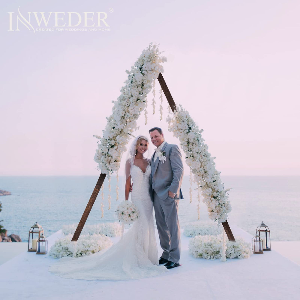 Inweder Triangle Wooden Wedding Arch - Wood Arch for Wedding Ceremony, Rustic Wedding Arch Stand, Natural Wood Backdrop Stand Wedding Arbor, Balloon Garland Stand for Garden Wedding Party, Event Inweder
