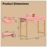 WESTREE Modern Makeup Vanity Desk with Glossy Desktop,Bedroom Home Office Writing Desk with Drawers, Storage Shelf, Gold Metal Frame for Dressing Table Without Mirror WESTREE