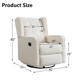 CANMOV Swivel Rocker Recliner Chair, Nursery Glider Chair, Nursery Rocking Chairs, Manual Reclining Chair, White CANMOV