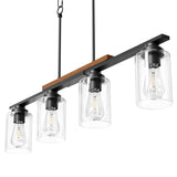VONLUCE Dining Room Light Fixture Over Table, 4-Light Kitchen Island Lighting with Glass Shade and Adjustable Rods, Farmhouse Linear Chandelier Pendant Light for Kitchen Living Room, Matte Black VONLUCE