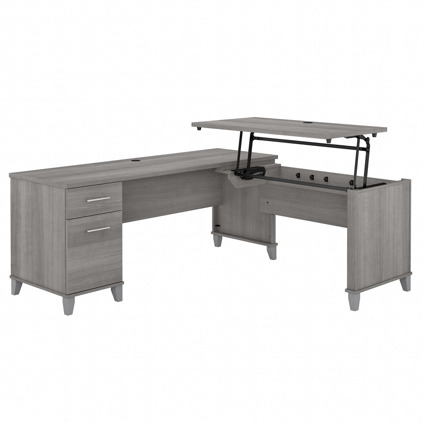 Bush Furniture Somerset 72W 3 Position Sit to Stand L Shaped Desk in Platinum Gray - WoodArtSupply