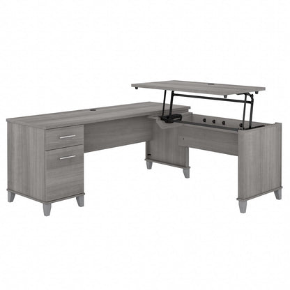 Bush Furniture Somerset 72W 3 Position Sit to Stand L Shaped Desk in Platinum Gray - WoodArtSupply