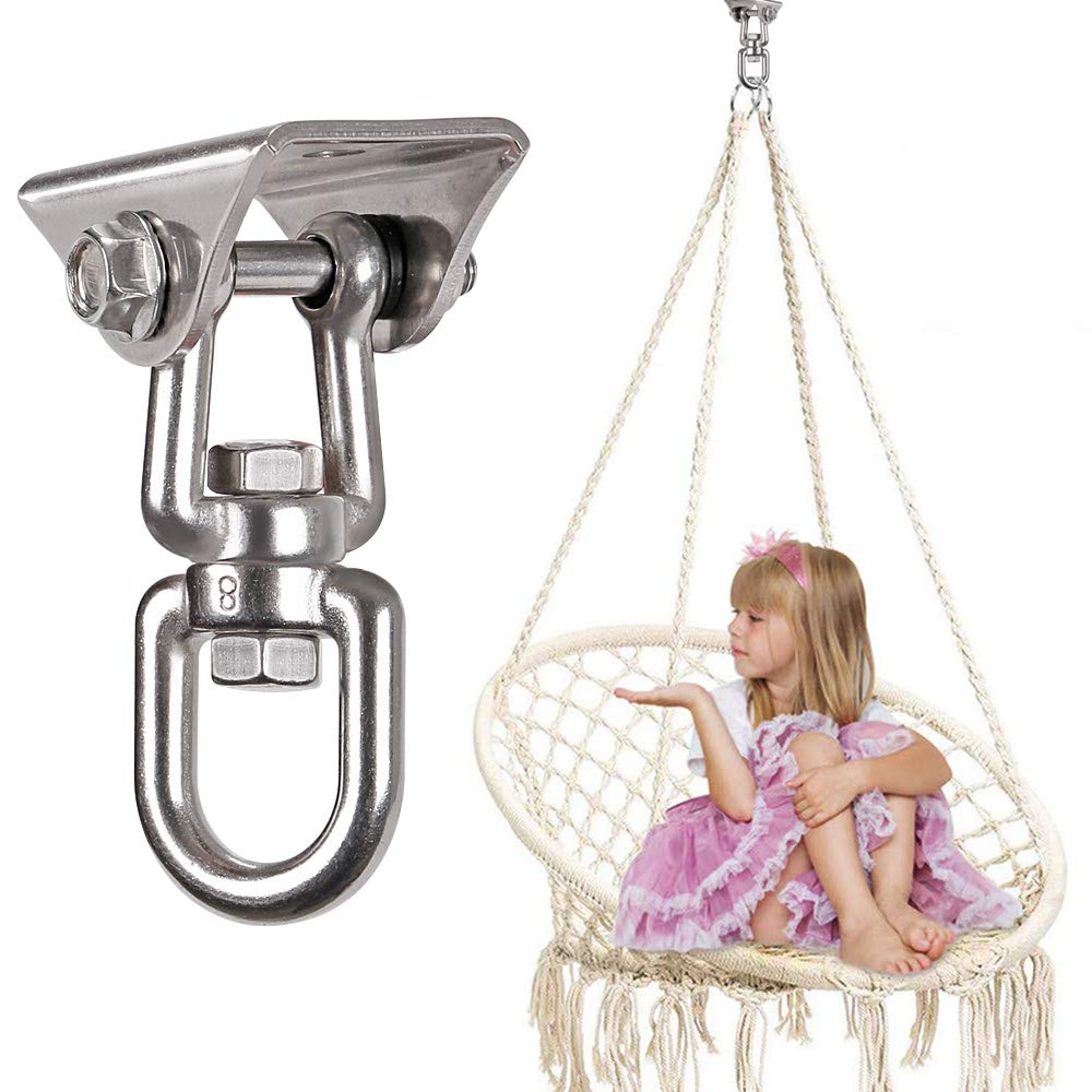 WAREMAID 2 Pack Heavy Duty 360 Swivel Hanger, Stainless Steel Swing Hook for Ceiling, Wooden Swing Set Bracket, Punching Bag Hanger for Playground Gym Rope Hammock Chair, 1200 Lb Load WAREMAID