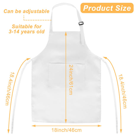 Morcheiong 8 Pack Adjustable Kids Apron Bulk with 2 Pockets Toddler Apron Kids Painting Aprons for Cooking Baking Painting Boys Girls (White) Morcheiong