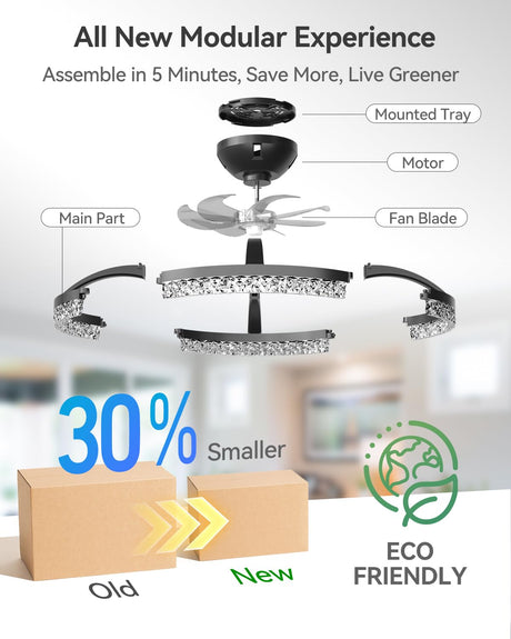 addlon Ceiling Fans with Lights and Remote, 20'' Low Profile Ceiling Fans, 3000-6000K Dimmable Modern Flush Mount LED Fan Light, Fandelier Ceiling Fan for Bedroom, Kitchen, Living Room, Black addlon