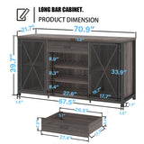 LVB Long Bar Cabinet with Fridge Space, Farmhouse Big Liquor Cabinet with Drawer Storage, Rustic Wood Metal Large Wine Cabinet with Rack, Modern Sideboard Buffet for Kitchen Dining Room, Gray, 70 Inch LVB