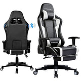 GTRACING Gaming Chair with Footrest Speakers Video Game Chair Bluetooth Music Heavy Duty Ergonomic Computer Office Desk Chair (White) GTRACING