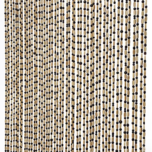 SanBouSi 49 Strands Natural Bamboo & Wood Beaded Curtain Wooden Hanging Room Divider Decorative Handmade Boho Bohemian Wooden Doorway Beads Curtain, 75" x 35.5" SanBouSi