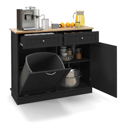 SILKYDRY Tilt-Out Trash Cabinet & Kitchen Island with Adjustable Shelf and Drawers - Black