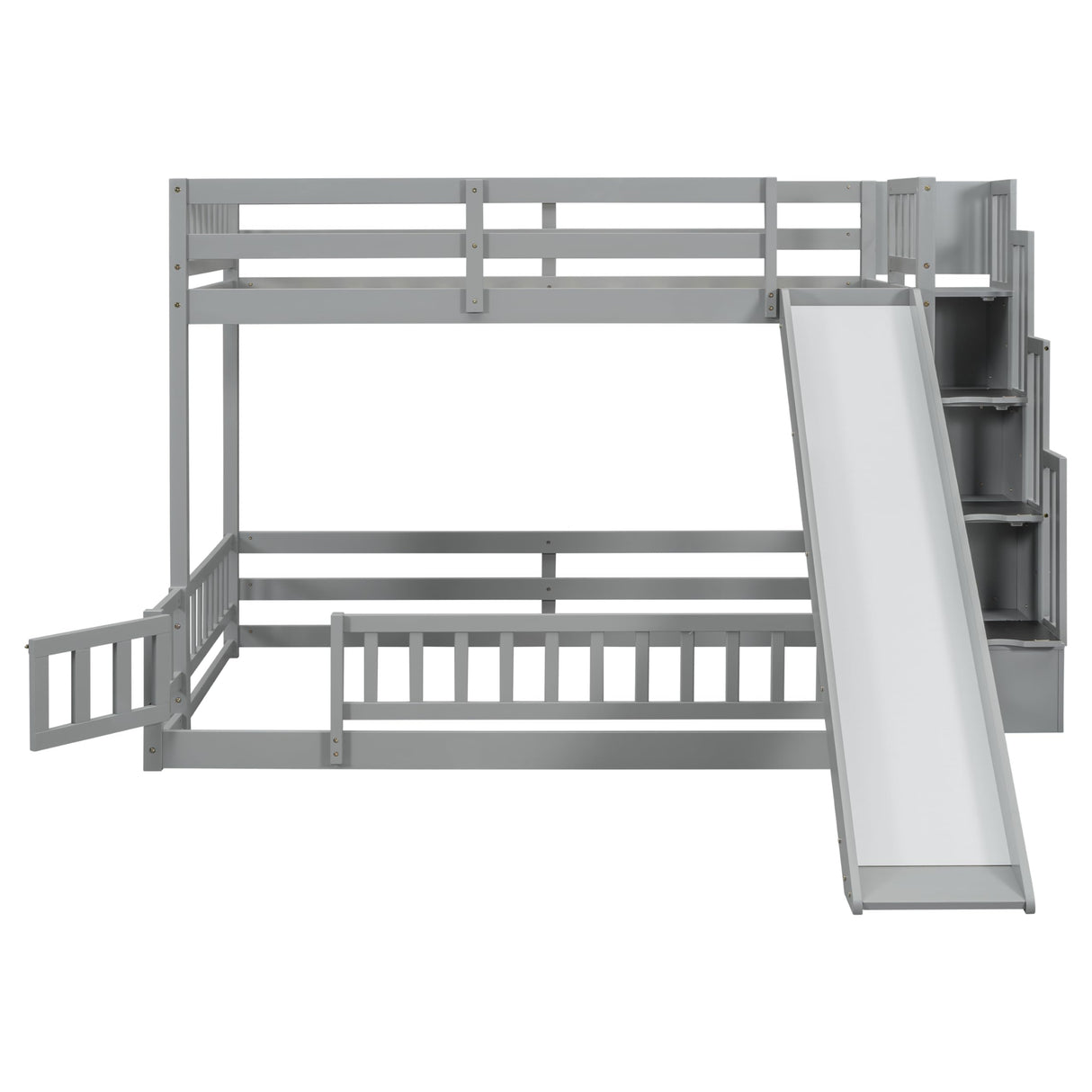 RuiSiSi Twin Over Full Bunk Bed with Stairs, Wooden Floor Bunk Bed with Slide and Bookcase for Kids Teens Adults, Noise Free, Easy Assembly, Grey RuiSiSi