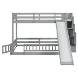 RuiSiSi Twin Over Full Bunk Bed with Stairs, Wooden Floor Bunk Bed with Slide and Bookcase for Kids Teens Adults, Noise Free, Easy Assembly, Grey RuiSiSi