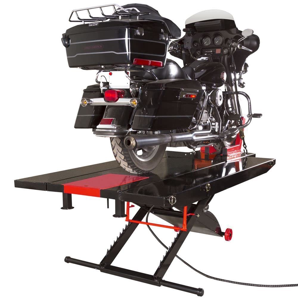 Black Widow Extra-Wide Pneumatic ProLift Motorcycle Scissor Lift Table 1,500 lb. Maximum Capacity with 31.25" Maximum Lift Height Black Widow