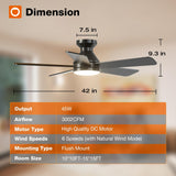 addlon Ceiling Fans with Lights, 42 Inch Low Profile Ceiling Fan with Light and Remote Control, Flush Mount, Reversible, 3CCT, Dimmable, Quiet, Black Small Ceiling Fan for Bedroom Indoor/Outdoor Use addlon