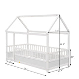 Kids Montessori Bed Twin Size, Twin Floor Bed with High Fence, House Bed for Kids, Girls, Boys, Wood Montessori Floor Bed Without Slats(White Twin) Bellemave