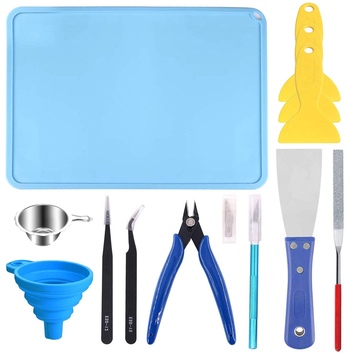 DAOKI Resin 3D Printer Tool Kit Clean Basic Tools with Plier, File, Tweezer, Trimmer Pen, Resin Filter, Scraper, Plastic Remove Tool, Silicone Mat for SLA DLP LCD 3D Printer Accessories - WoodArtSupply