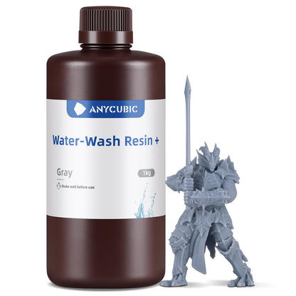 ANYCUBIC Water Washable Resin, 3D Printer Resin with Low Viscosity and Fast Printing, 405nm High Precision UV-Curing 3D Resin, Photopolymer Resin for 8K Capable LCD DLP 3D Printing (Grey, 1kg)