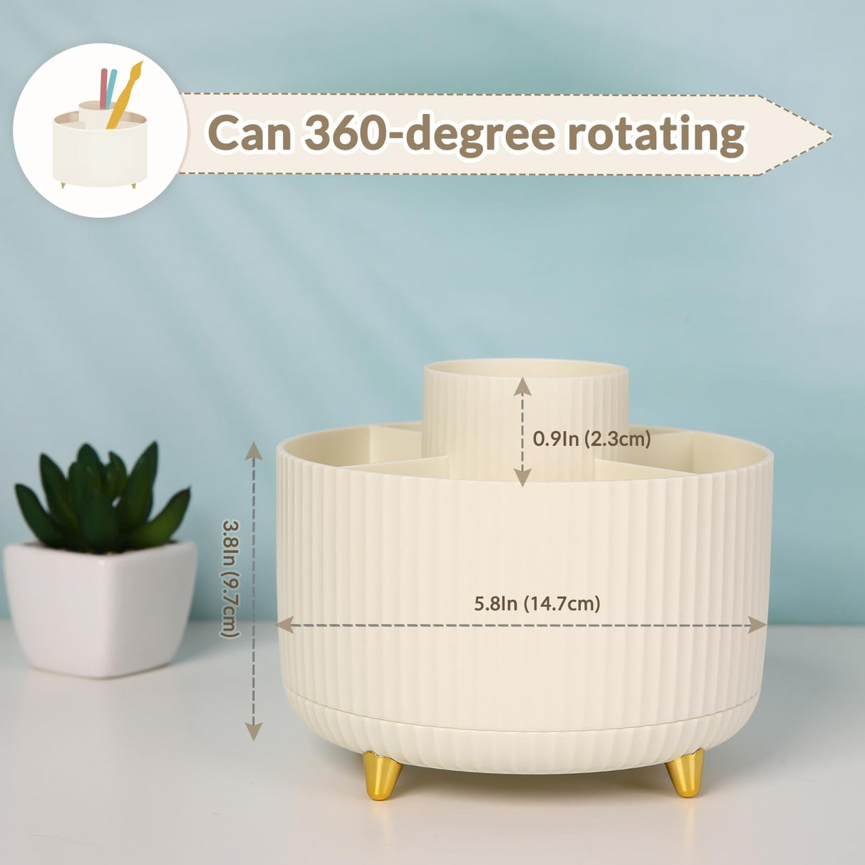 SKYDUE 360 Rotating Plastic Desk Pen Organizer with 5 Slots, Dual-Purpose Art Supply Pencil Cup for Office, School, Home SKYDUE