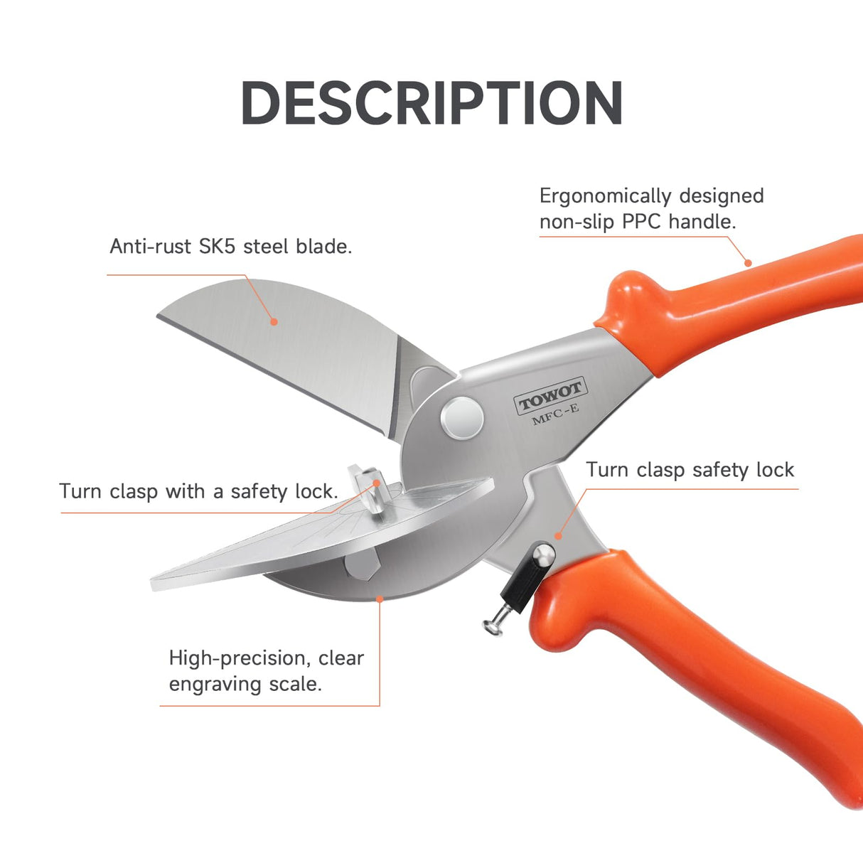 TOWOT Sharp Multi Angle Miter Shear Cutter, Adjustable at 45 To 135 Degree With Safety Lock Hand Tools for Cutting Plastic, PVC and Molding Trim TOWOT