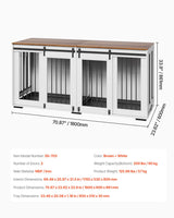 VEVOR 72"Dog Crate Furniture for 2 Dogs,Double Dog Crate Furniture with Double Sliding Doors,Large Dog Crate TV Stand with Removable Tray,Steel Frame Double Dog Crate for Small,Medium,Large Dogs White VEVOR