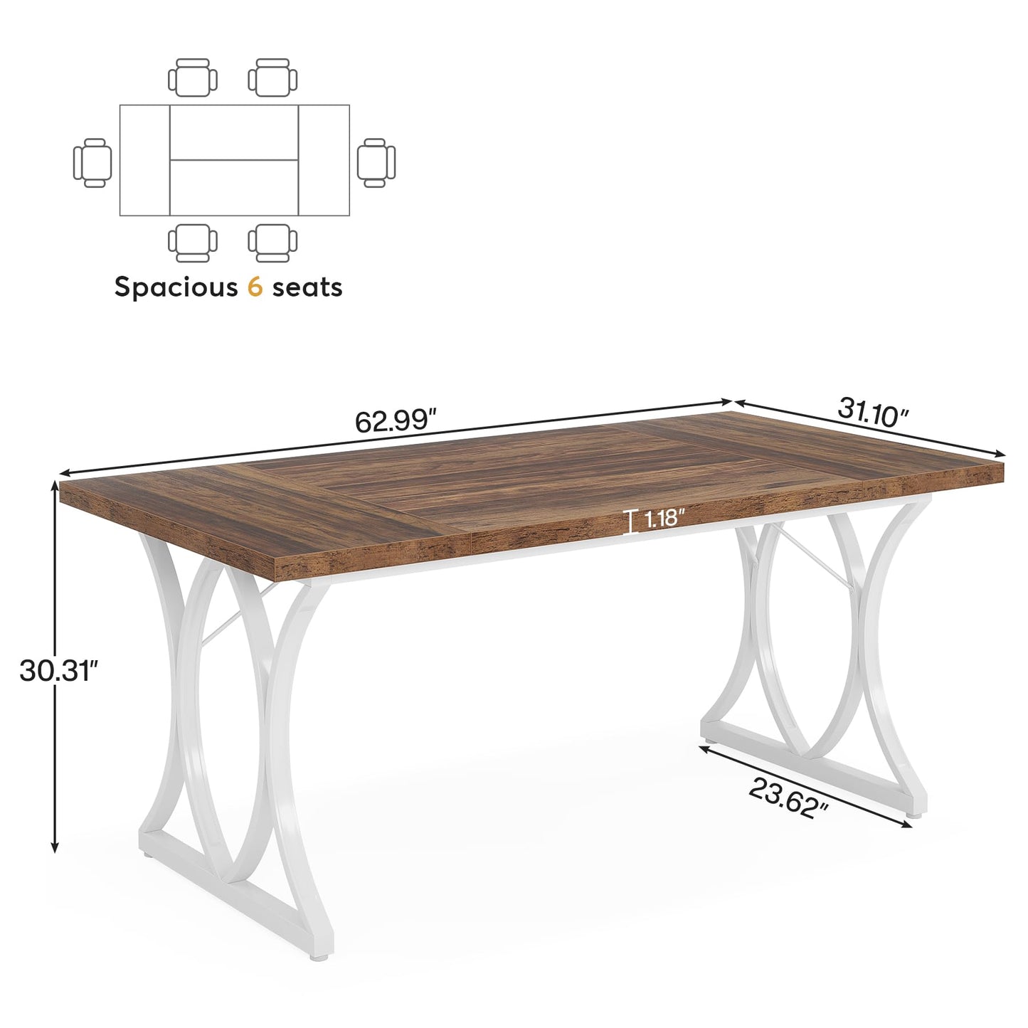 Tribesigns 63 L x31W x 30 H Executive Desk, Farmhouse Wood Computer Desk, Large Home Offcie Table with Black Metal Frame, Long Table - WoodArtSupply