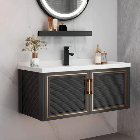 Weibath 28" Black Floating Bathroom Vanity Wall Mounted Bathroom Vanities Cabinet with Sink Combo Weibath