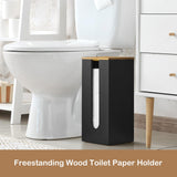 GCWSTJK Black Freestanding Wooden Toilet Paper Holder Stand, Rustic Bathroom Storage Organizer with Burnt Wood Lid, Fits 3 Extra XXL Toilet Paper Rolls GCWSTJK