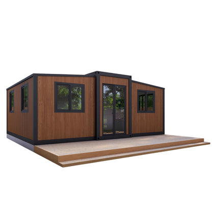 Modinno Tiny Home - 2-Bedroom Prefab House Kit – Expandable Prefab House - Galvanized Steel - Functional Design with Modern Amenities – Kitchen, Bathroom, Deck, Water Heater Included (Brown-B - WoodArtSupply