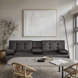 VICTONE Futon Sofa Bed Modern Faux Leather Couch Bed Convertible Folding Recliner for Living Room with 2 Cup Holders and Armrest (Black) VICTONE