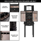 Giantex Jewelry Chest Armoire Cabinet Standing with Mirror, Wood Large Ring Necklace Storage Box Top Flip Makeup Mirror Classic 33" Tall Bedroom Armoires for Jewellery Cabinets Organizer w/ 5 Drawers Giantex