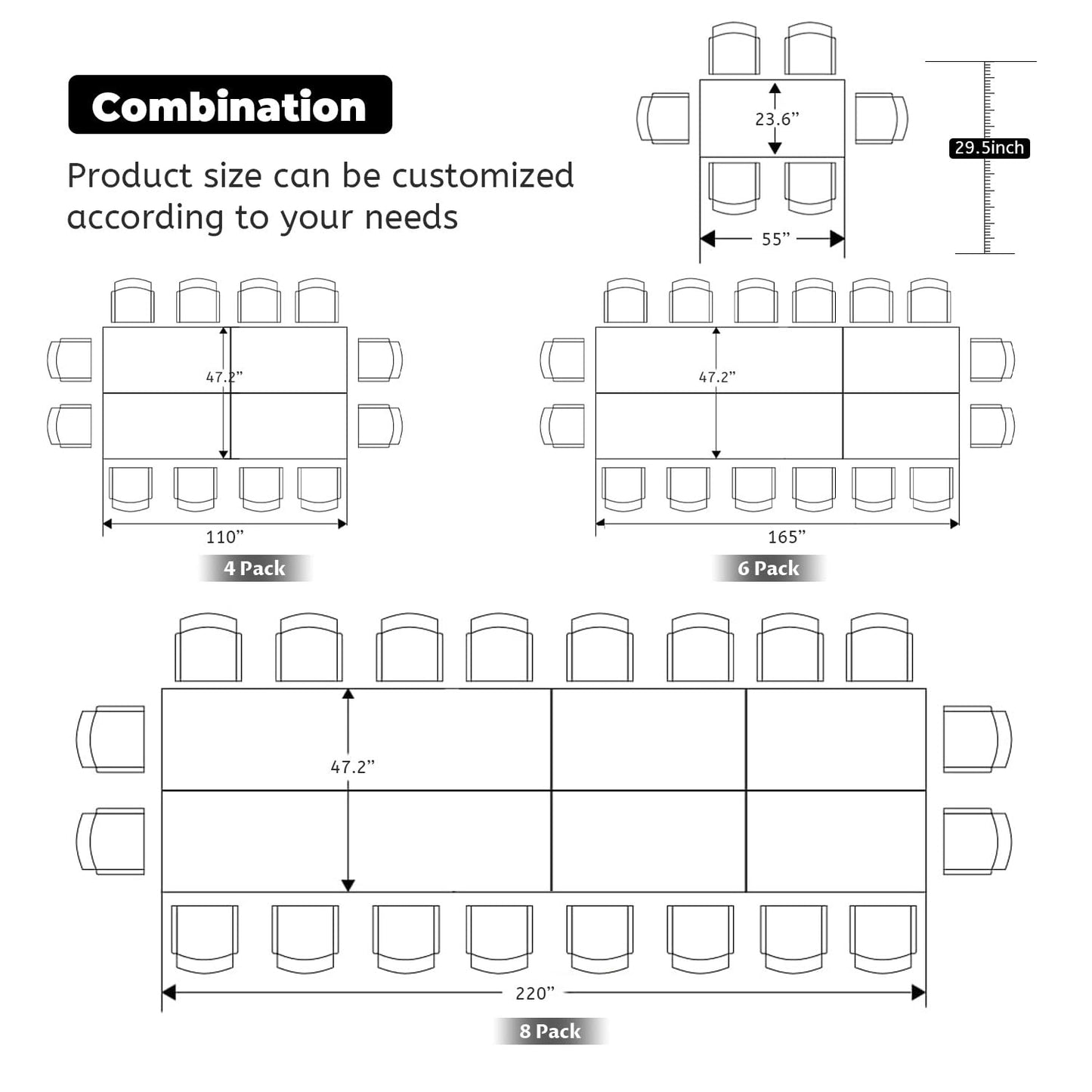 Folding Conference Table,Modern Office Conference Room Table,Mobile Flip Top Training Tables with Caster Wheels,Foldable Meeting Table Seminar Tables for Office,Meeting Room (6 Pack, 55.1x23. - WoodArtSupply