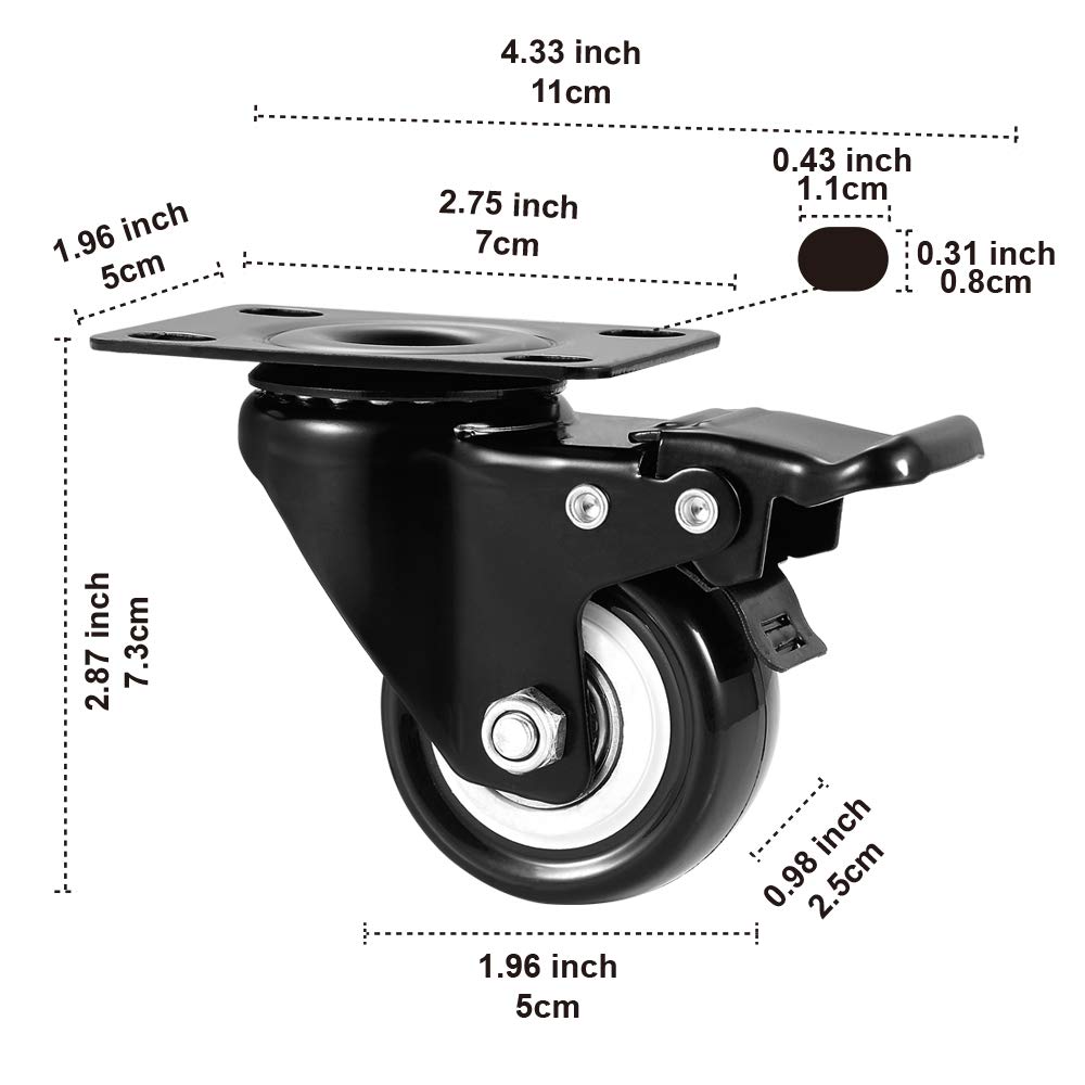 ASHGOOB 2" Caster Wheels Set of 8, Heavy Duty Casters with Brake, No Noise Locking Casters with Polyurethane (PU) Wheels, Swivel Plate Castors Pack of 8 ASHGOOB