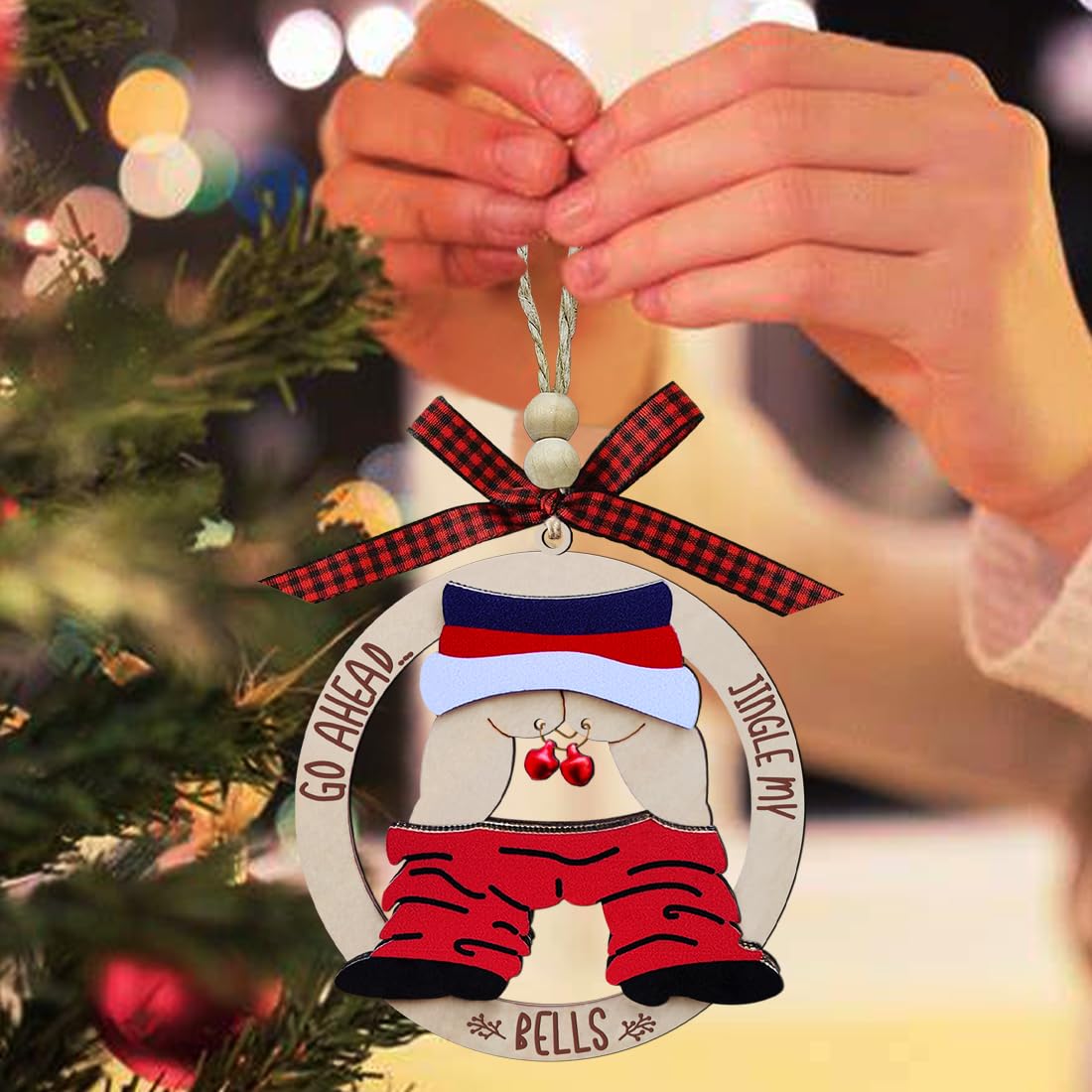 Funny Christmas Ornaments 2024, Exchange Funny Ornaments for Adults, Naughty Ugly Christmas Tree Ornaments Wooden, Inappropriate Dirty Santa Ornament - Unique Christmas Ornaments JUNQIU US