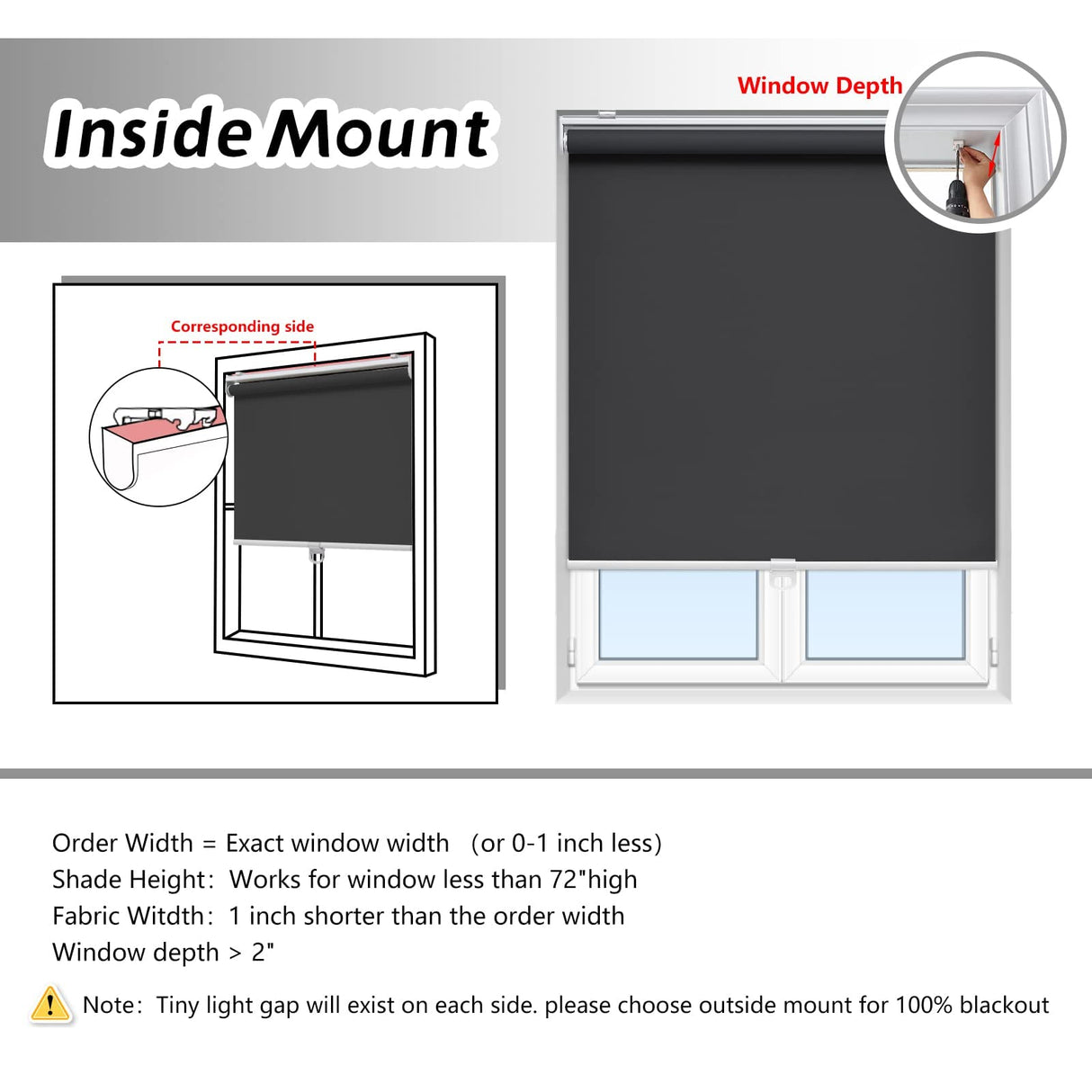 AOSKY Roller Window Shades Blackout Blinds for Windows Cordless Bedroom Shade Room Darkening Shades Door Blinds with Thermal Insulated Easy to Install for Home Office Bathroom W32xL72 Black AOSKY